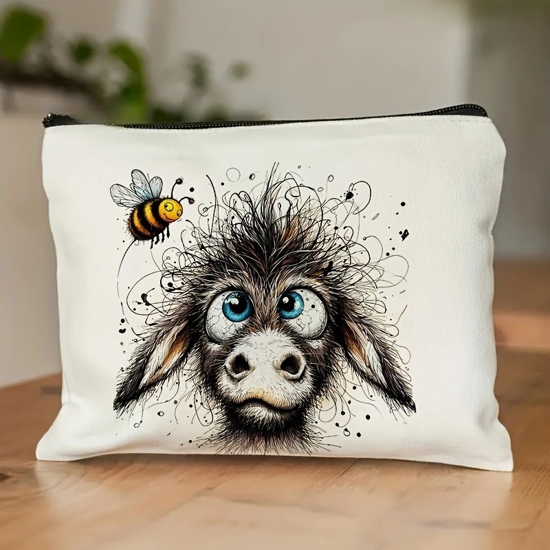 Fun Humorous Donkey Bee Makeup Bag Zipper Multi functional Storage Bag Large Capacity Handheld Makeup Bag Portable Cosmetic Bag