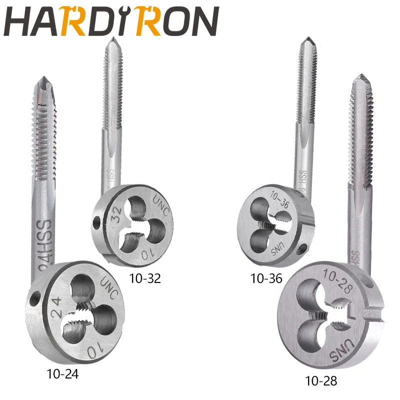 Hardiron 10-24 10-28 10-32 10-36 Tap and Die Set Right Hand, HSS Thread Taps & Round Dies