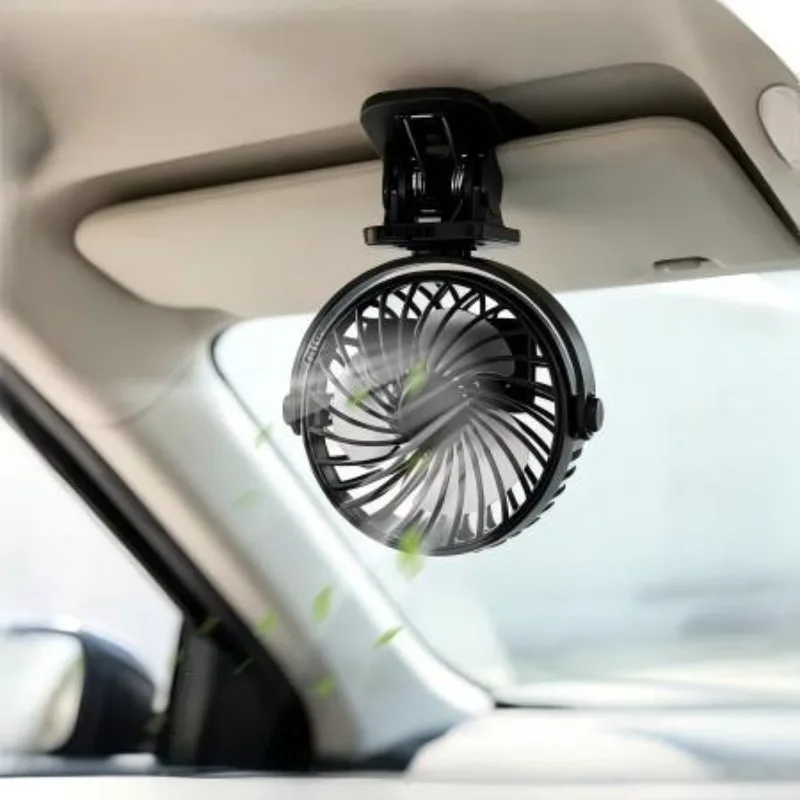 Portable Mini Car Clip Fan 360° Rotatable USB Rechargeable Cooling Fan 3 Wind Speed Powerful Airflow for Car Interior