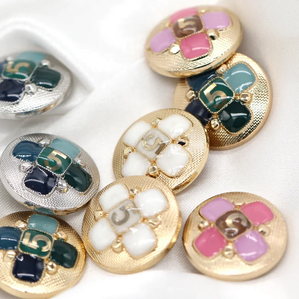 HENGC Luxury Multicolor No 5 Gold Metal Buttons For Clothing Vintage Woman Coat Suit Cardigan Winter Designer Sewing Accessories