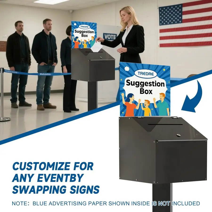 صندوق اقتراحات أكريليك كبير مع قفل 39.6 13.8 13.8، صندوق تبرع قائم على الأرض مع حامل لافتة، صندوق الاقتراع للتصويت، شار
