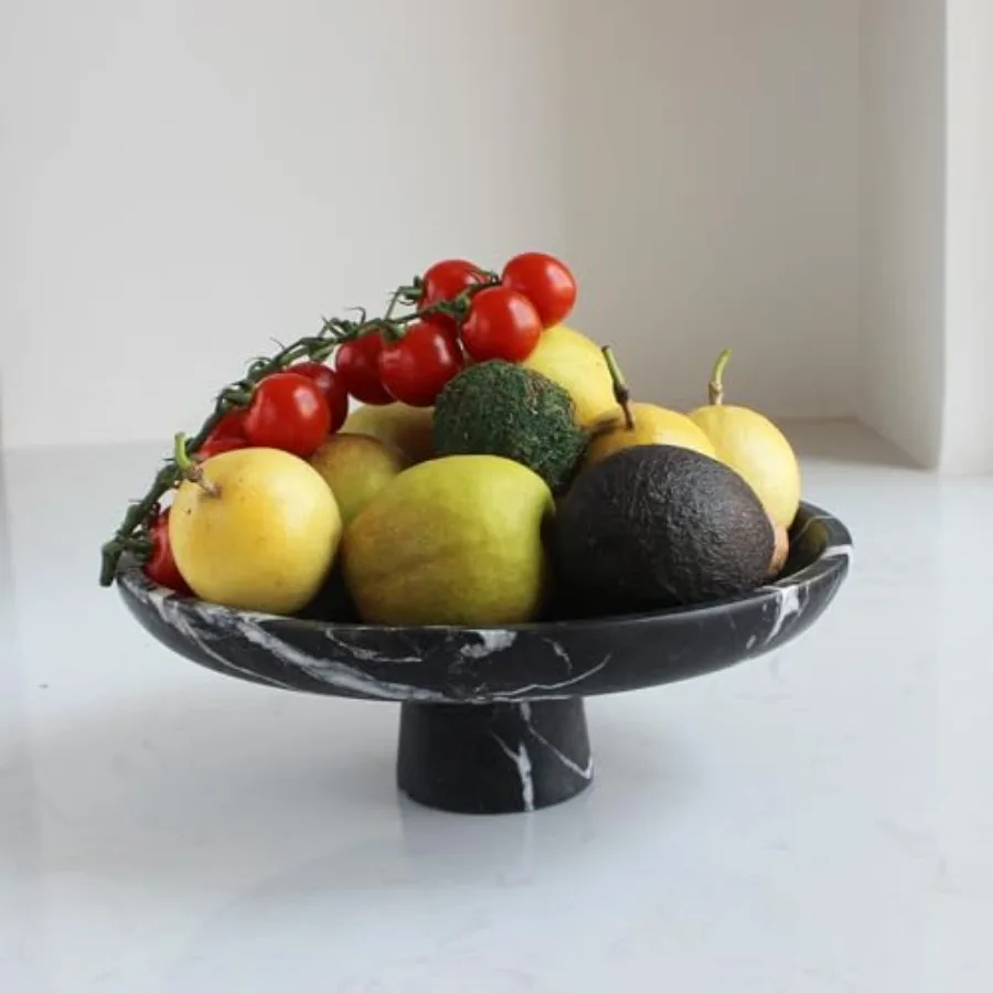 

Natural Black Marble Fruit Bowl for Kitchen Counter 10.2" Large Decorative Bowl Pedestal for Home Decor Fruits Holder For Dinin