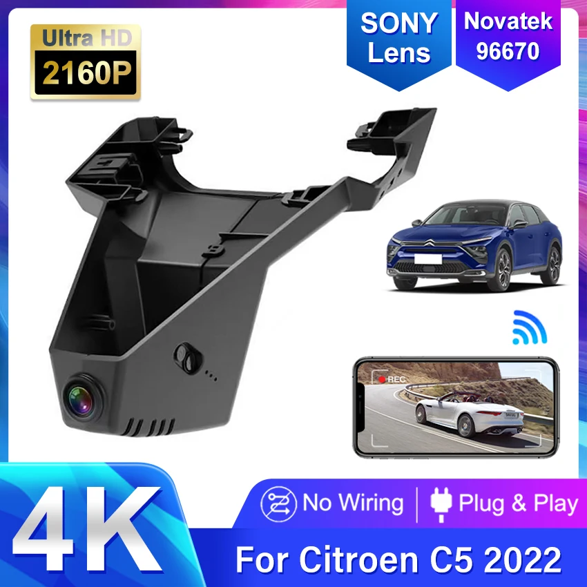 Plug And Play 4K 2160P Dash Cam Car DVR Camera 2 Lens Recorder Wifi Night Vision for Citroen C5 Aircross Facelift 2022 2023