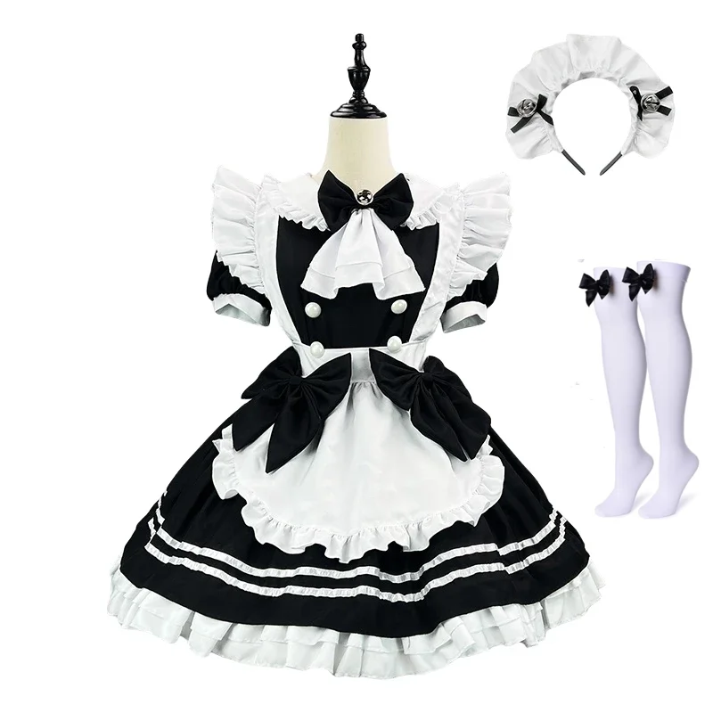 S-5XL Cute Lolita Maid Dress Outfit Black Vintage Suit Anime Cosplay Costume Women Servant Apron Dress Carnival Party Clothing