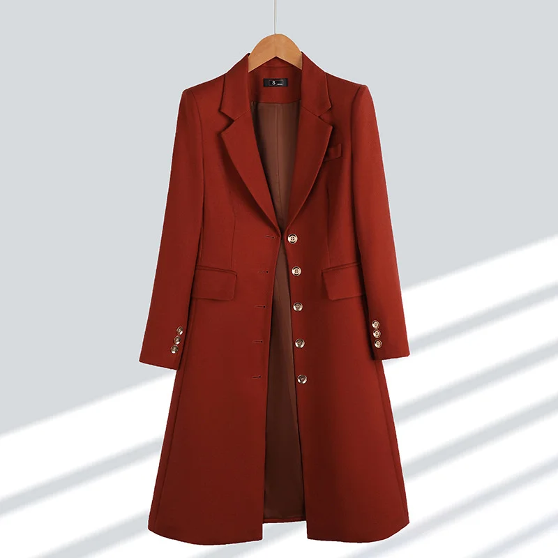 High Quality Autumn Winter Women Blazers 2023 New Single Breasted Mid Long Suit Lady Office Blazer Female Windbreakers Outerwear