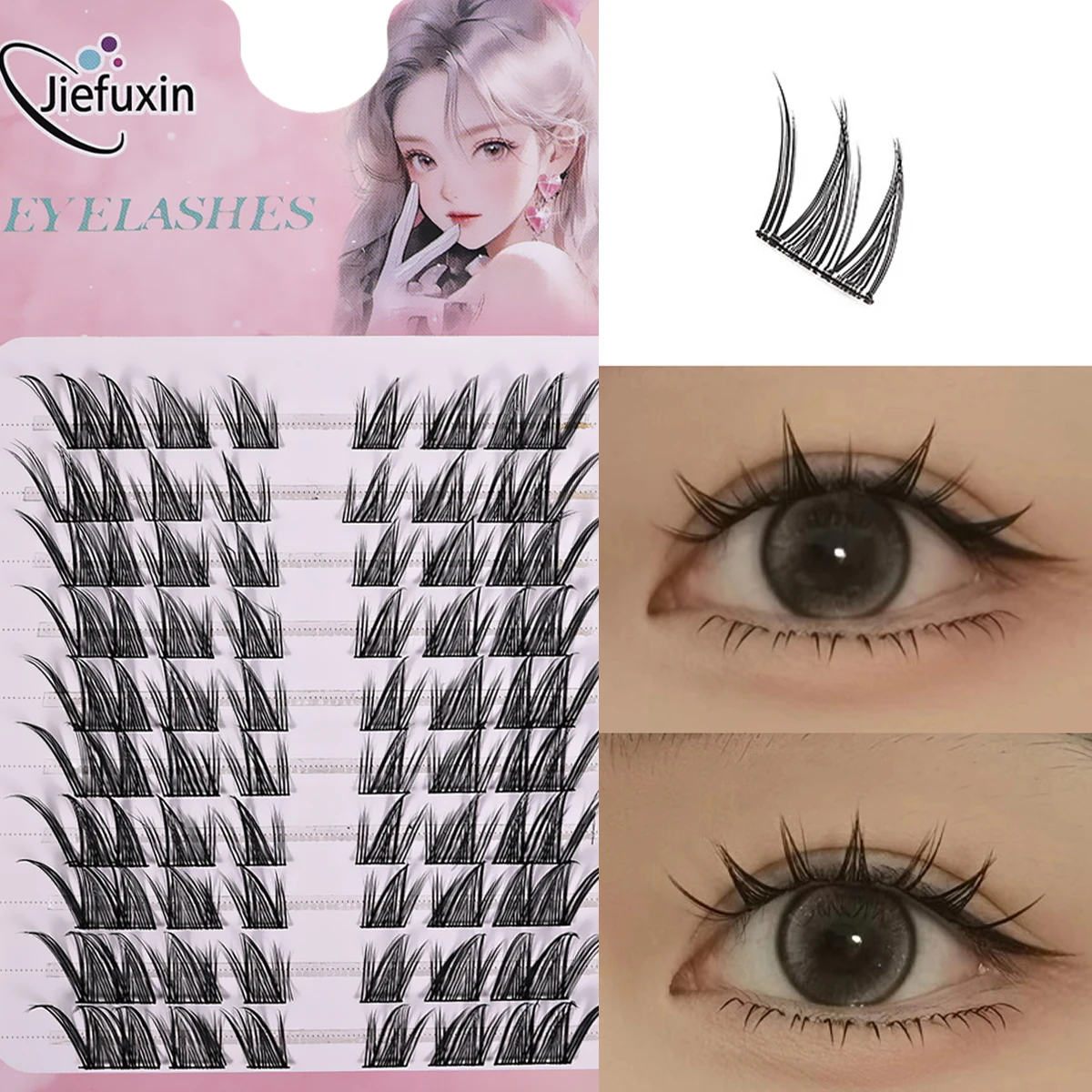 60 pçs diy cílios cluster raposa olho cílios, diy auto-enxertia para iniciantes, estilo anime