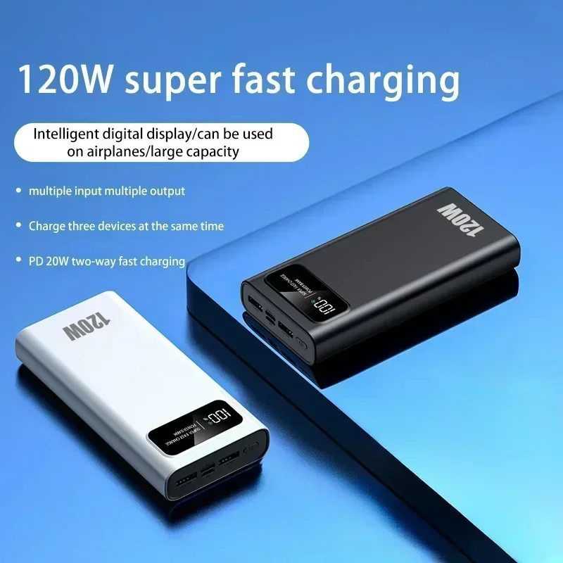 120W Power Bank 200000mAh High Capacity Super Fast Charging Battery Digital Display External Spare Battery For Iphone Huawei