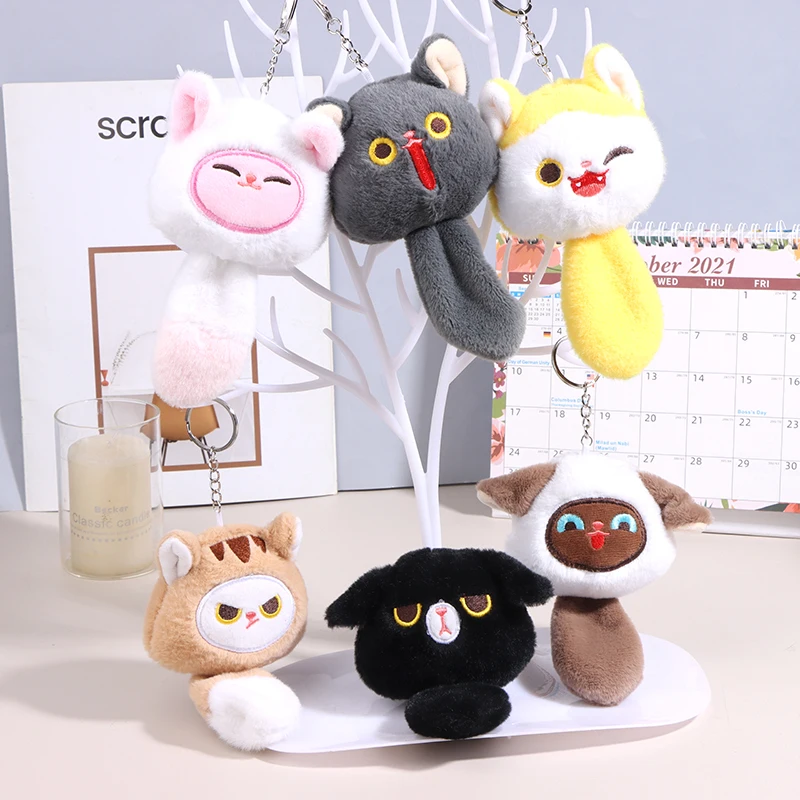 Cute Cat Keychain Pendant Brinquedos de boneca de pelúcia Big Tail Keyring Encantos de mochila Decoração de saco Brinquedos para crianças 1Pc