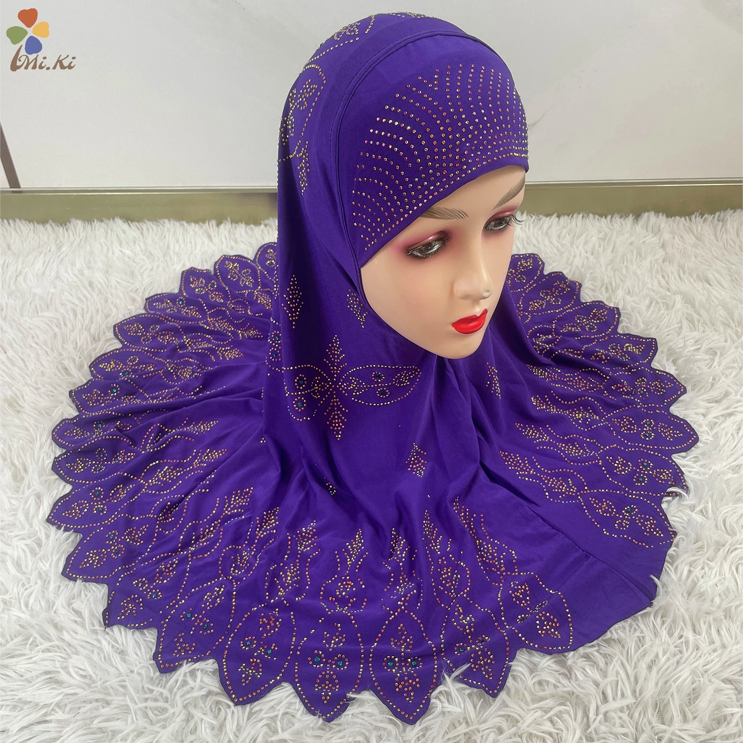 Muslim Children Headscarf Accessories Eid al Fitr Hot Diamond Fashionable Headscarf Hats Islamic Headscarfs 12 Pieces Per dozen