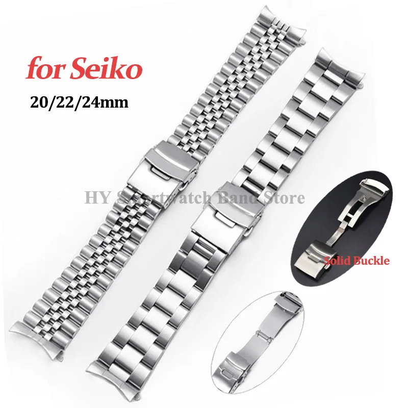 Pulseira de aço inoxidável sólida para homens, Oyster Seiko para Jubileu, pulseira, luxo curvo final, acessório final, 20mm, 22mm