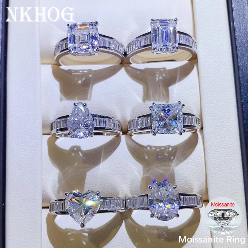 NKHOG 3CT Moissanite Ring Pear Heart Oval Emerald Asscher Princess Square S925 Silver Women Gold Plated Wedding Fine Jewelry GRA