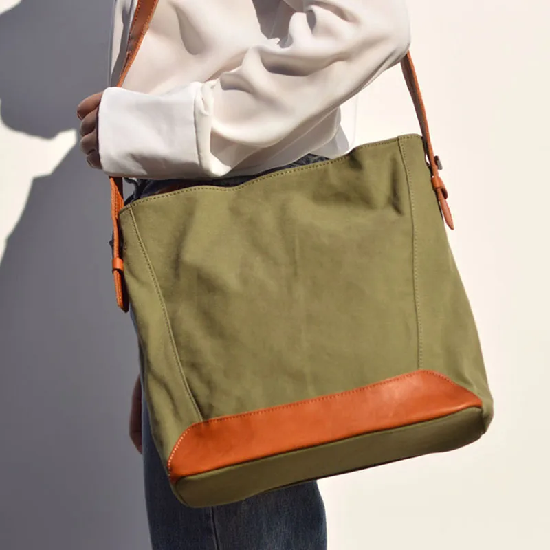 AETOO Original canvas Tote bag Women's Japan and South Korea all match color leather canvas bag large capacity casual crossbody