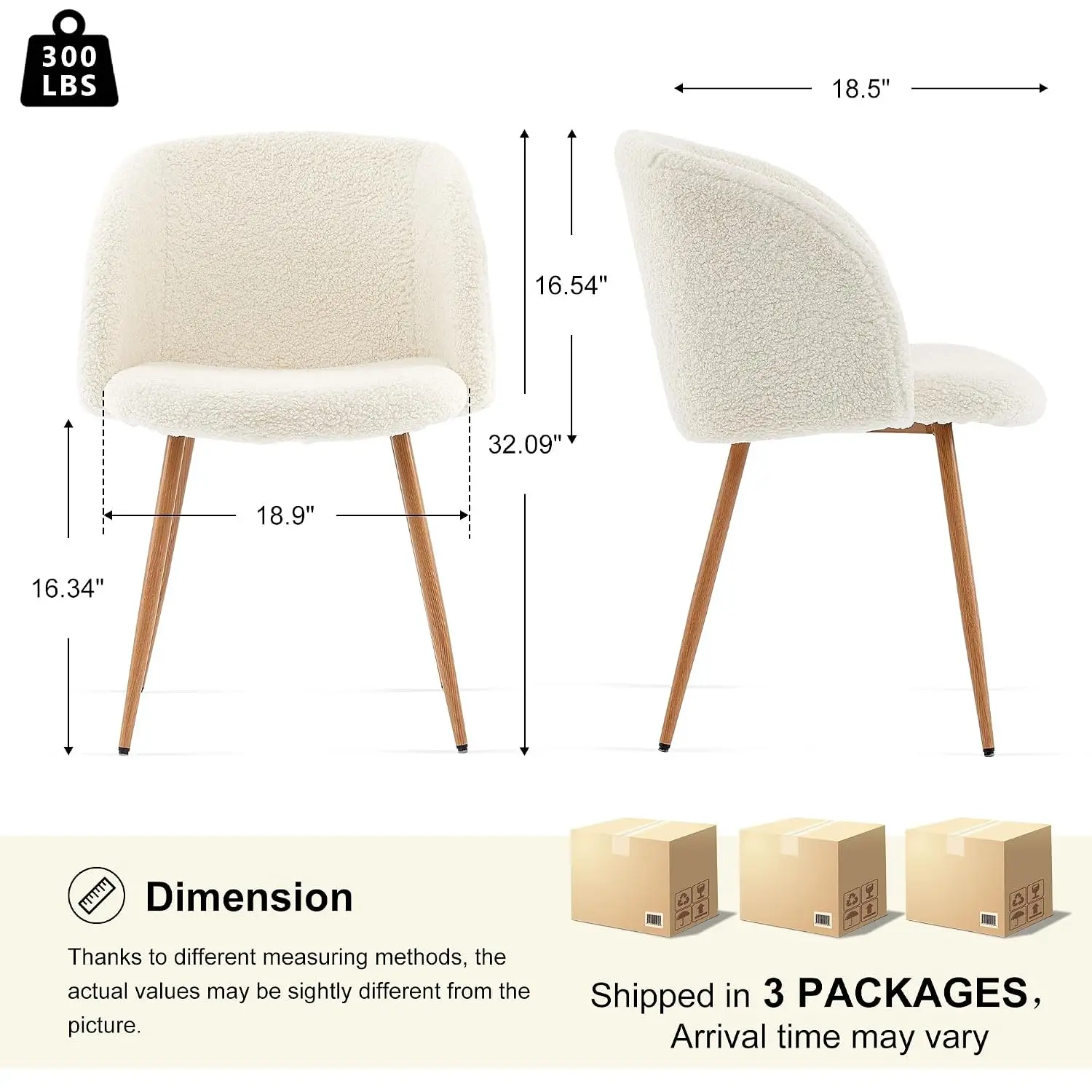 Dining Chairs Set of 6, Upholstered Sherpa Kitchen Chairs with Curved Back, Padded Seat with Wood Grain Metals,, Customized