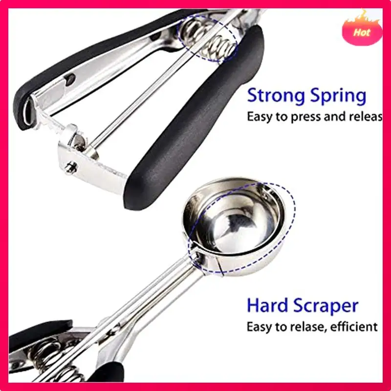 New Cookie Scoop, Cookie Dough Scoop, Spring-Loaded Ice Cream Scoop, Stainless Steel Scoop, Comfortable Grip 20 X 3Cm Black