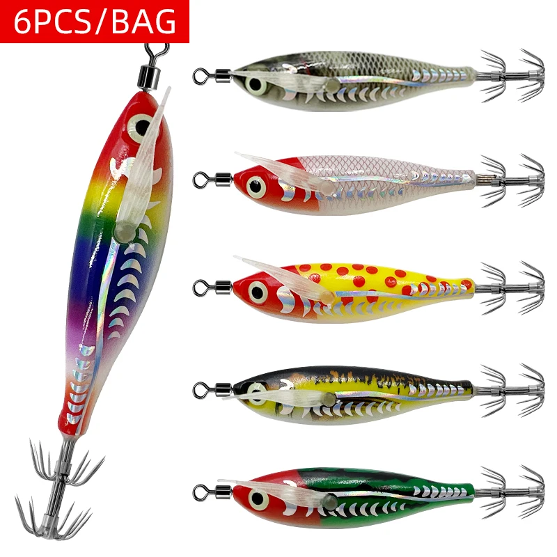 6 قطعة/الحقيبة ثلاثية الأبعاد الليزر الأفقي الروبيان الحبار هوك توهج في الظلام الروبيان مظلة مزدوجة هوك Blowpipe الحبار إغراء