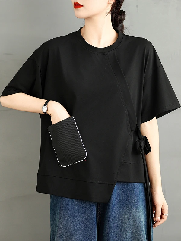 

New 2025 Women's Pure Cotton ort Sve T-irt Summer Loose round Ne Materni Top Color Base Layer irt