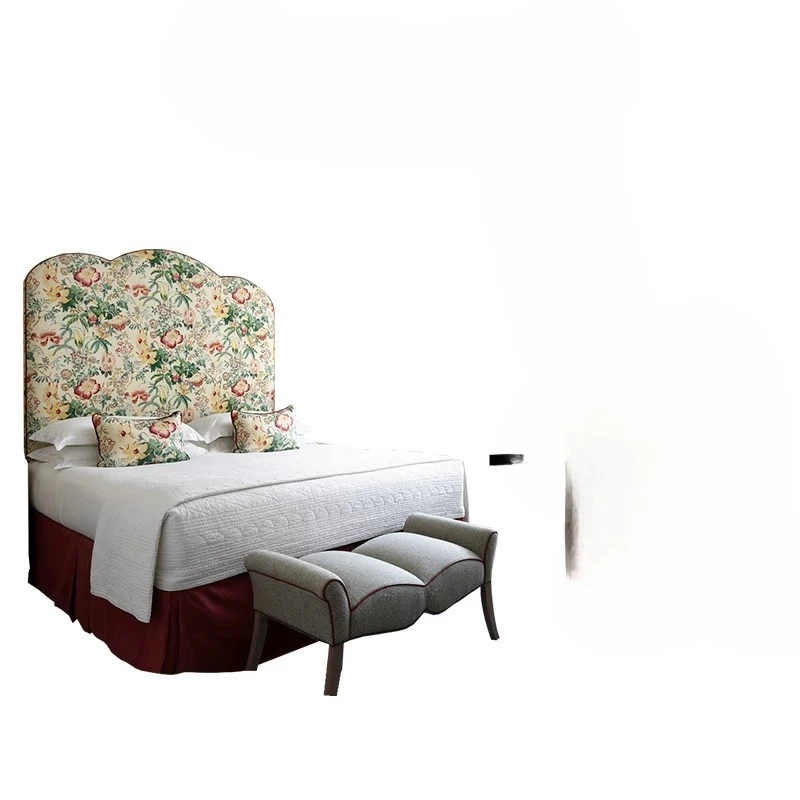 American country solid wood bed/retro printed double wedding bed/girl princess bed can be customized