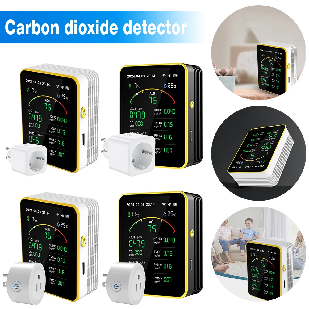 

15 in 1 Digital CO2 Meter LCD Display with Smart Plug CO2 Temperature Humidity Monitor Accurate for Home/Office/School/Warehouse