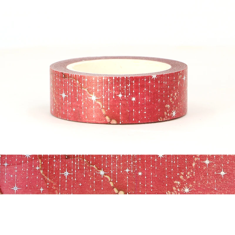 NEW 1X 10M Deco Right Red Galaxy Cloud Silver Stars Washi Tape for Scrapbooking Planner Masking Tape Kawaii Papeleria