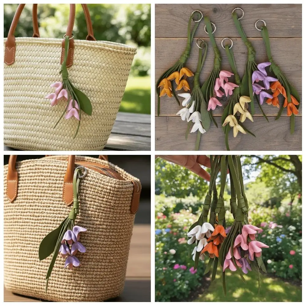 Multi-color Hanger Tulip Bouquet Leather Pendant Cartoon Handmade Flower Pu Keychain Fashion Creative Bag Pendant Car Accessory