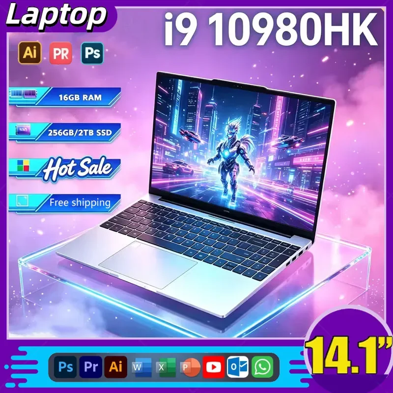Core I9-10980HK Ultra Slim Windows 11 Laptop Computer 14.1" 32GB RAM 512GB 1TB SSD Notebook Gamer 1920*1080 Office Computer PC