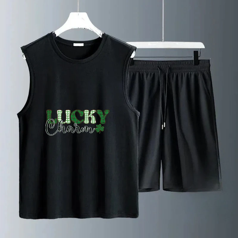 

2025 Men's Lightweight Thin Casual Set with Vest Summer Outfit Breathable Comfortable Fit Fashion Sports T-shirts+shorts sets