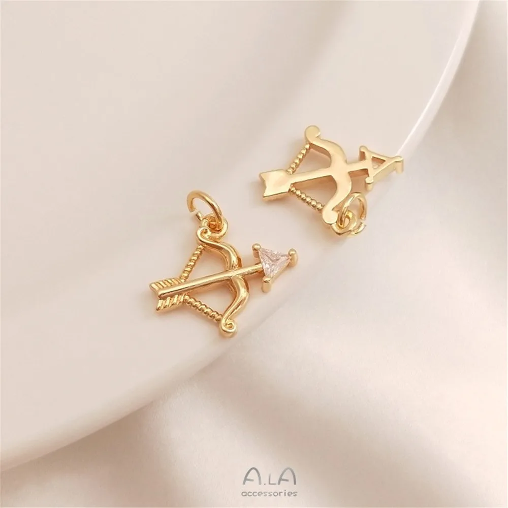 14K Gold Inlaid Zircon Arrow Creative Design Feeling Bow and Arrow Pendant DIY Handmade Bracelet Accessories K096