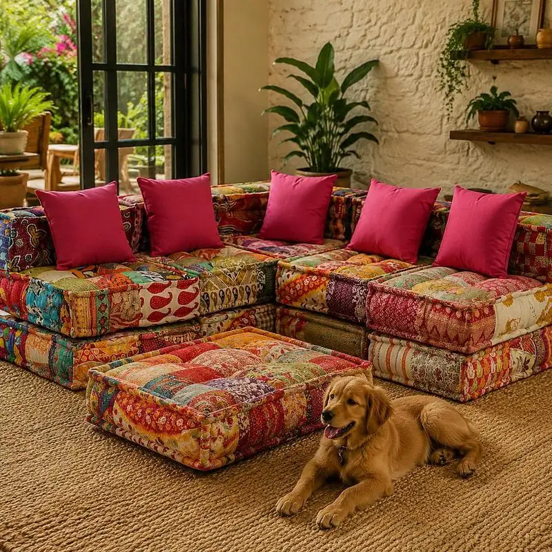 Pouf modulaire 4 places en tissu patchwork