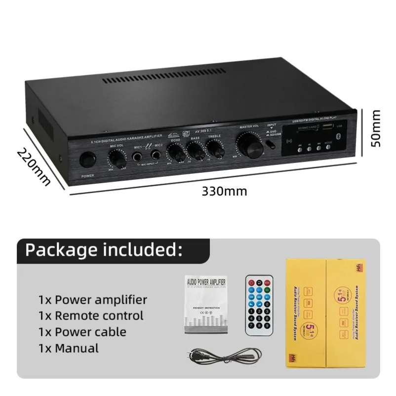 AV-369BT 5.1 channel overweight bass high power stage home theater bluetooth radio outdoor power amplifier