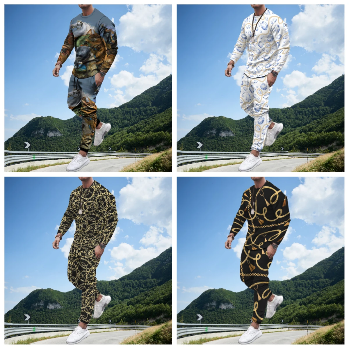

2025 Antumn New Men's Long-sleeved T-shirt Pants Suit Personality 3d Print Fashion Wear Match Large Size Sweatshirt 2-piece Set