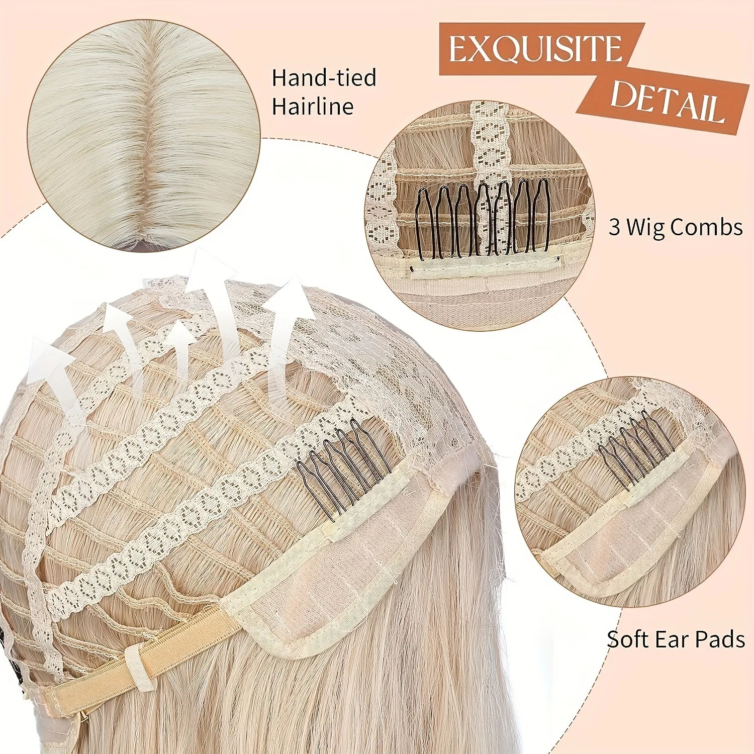 Long Wavy Synthetic Wig for Women Blonde Center Part Water Wave Cosplay Party Natural Full Cap Star Style