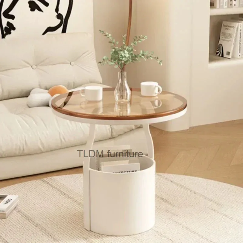 

Modern Minimalist Coffee Tables Round Living Room Glass Side Table Nordic Cafe Storage Luxury Metal Legs Household Desk