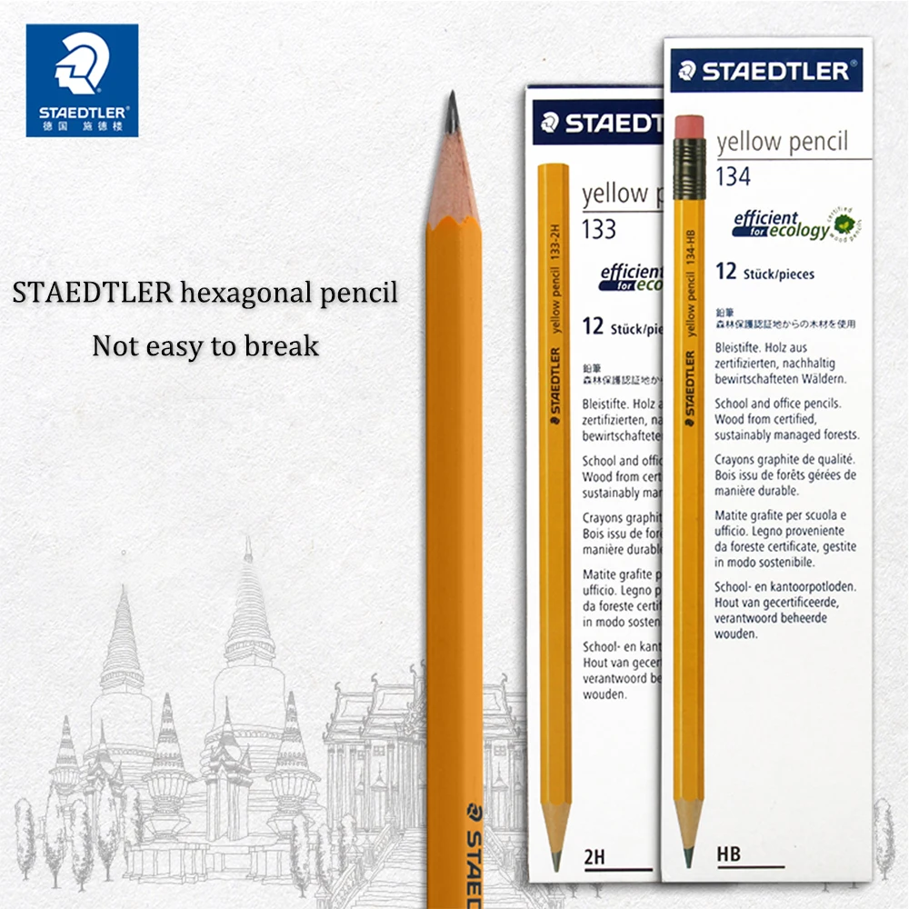 

12Pcs/Box German STAEDTLER Pencil 134 Yellow Pole Student Exam Office HB/2B Sketch Hex Drawing Pencil Set School Supplies