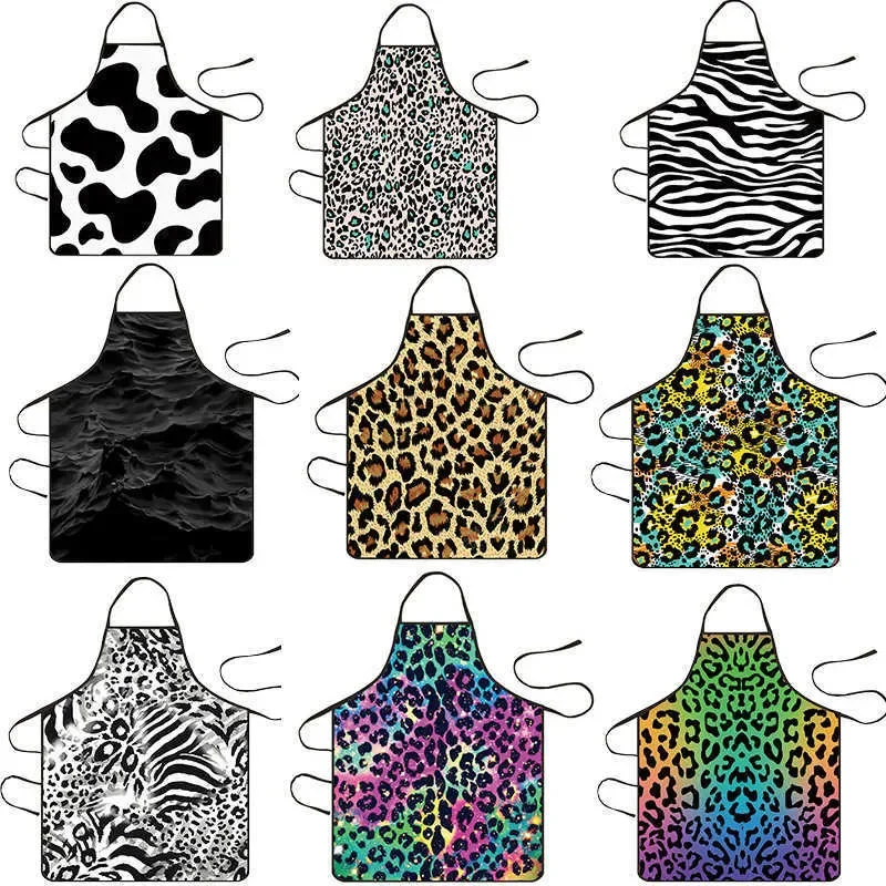 Leopard Print Cow Pattern Apron Funny Prank Gift Party Sleeveless Apron Kitchen Smock