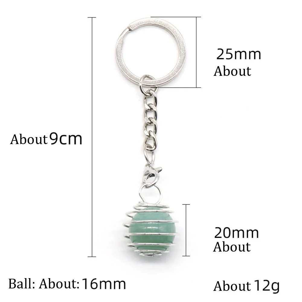 1pc 20mm Random Color Keychain Ball Shape Stainless Steel Car Keychain Reiki Crystal Pendant Handbag Decor Jewelry Accessories