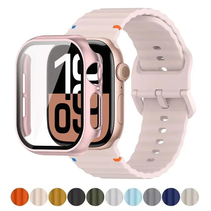 Чехол + силиконовые ремешки для Apple Watch, ремешок 46 мм, 42 мм, 44 мм, 45 мм, 41 мм, 40 мм, 38 мм, браслет для умных часов iWatch Series 10 9 8 7 6 5 SE