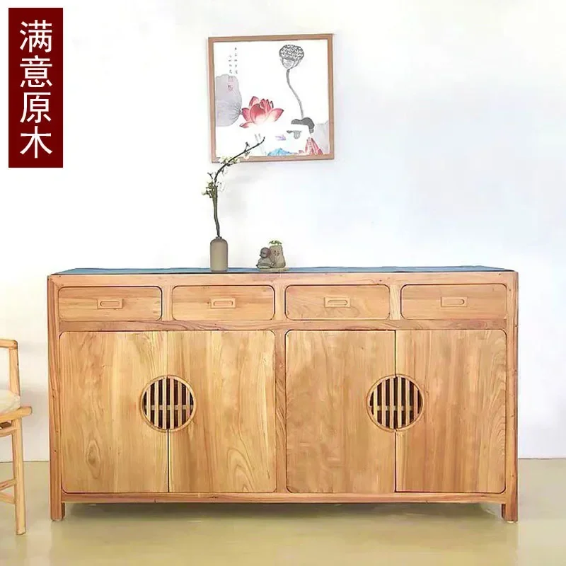 Old Elm New Chinese Style Paint Free Porch Cabinet Modern Zen Foyer Solid Wood Dining Sideboard Simple Storage Tea Cabinet