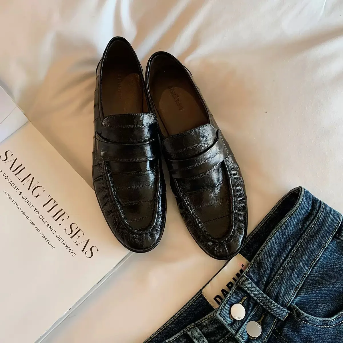 Mocasines de Gamuza para Mujer, Zapatos Planos Casuales Sin Cordones, Cómodos, de Tacón Bajo, para Oficina, Trabajo, Uso Diario, Estilo Vintage