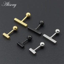 Alisouy 2pc Stainless Steel Simple 6/8/10/12/14mm Square Bar Earrings for Women Rose Gold Color Geometric Stud Earrings Jewelry