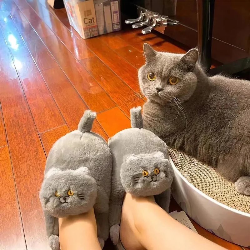 Designer Funny Cat Slippers Unisex Women Fluffy Slides Flats Anti-slip Home Fur Slippers Shoes WomanMen Memory Foam Slipper 2023