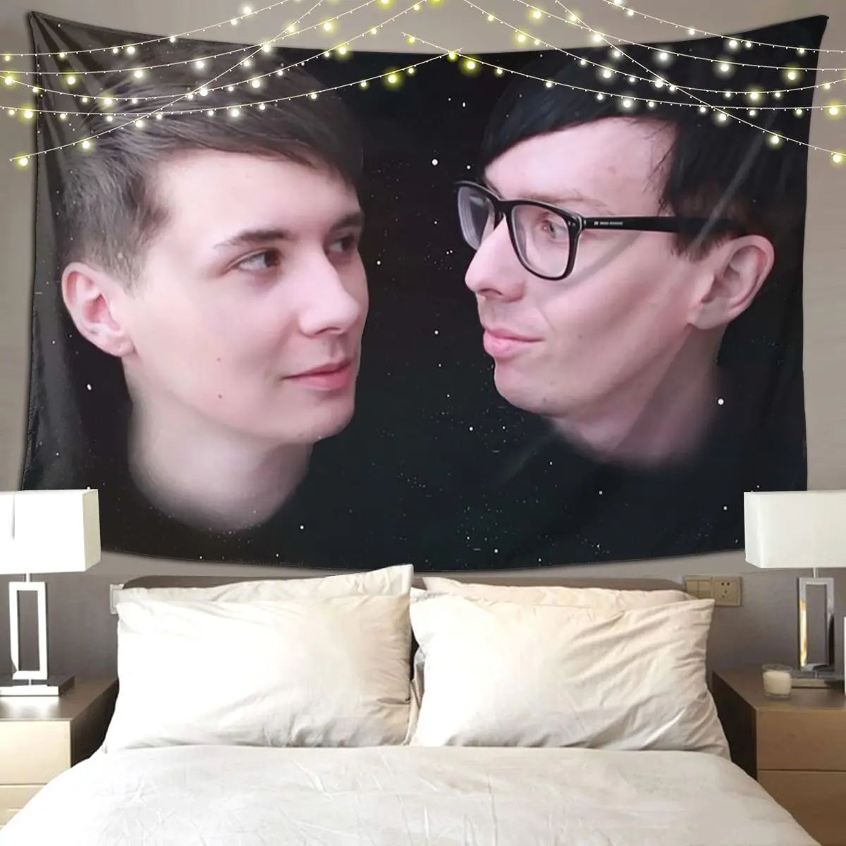 

Dan And Phil - Galaxy Tapestry Funny Wall Hanging Aesthetic Home Decor Tapestries for Living Room Bedroom Dorm Room