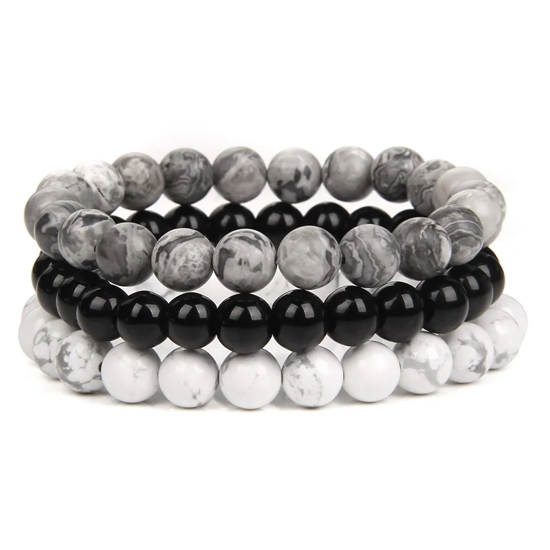 3 Teile/satz 8mm Naturstein Perlen Armband Set Rosa Zebra Rhodonit Mondstein Achate Hämatit Armbänder Für Frauen Männer schmuck – Detail 4