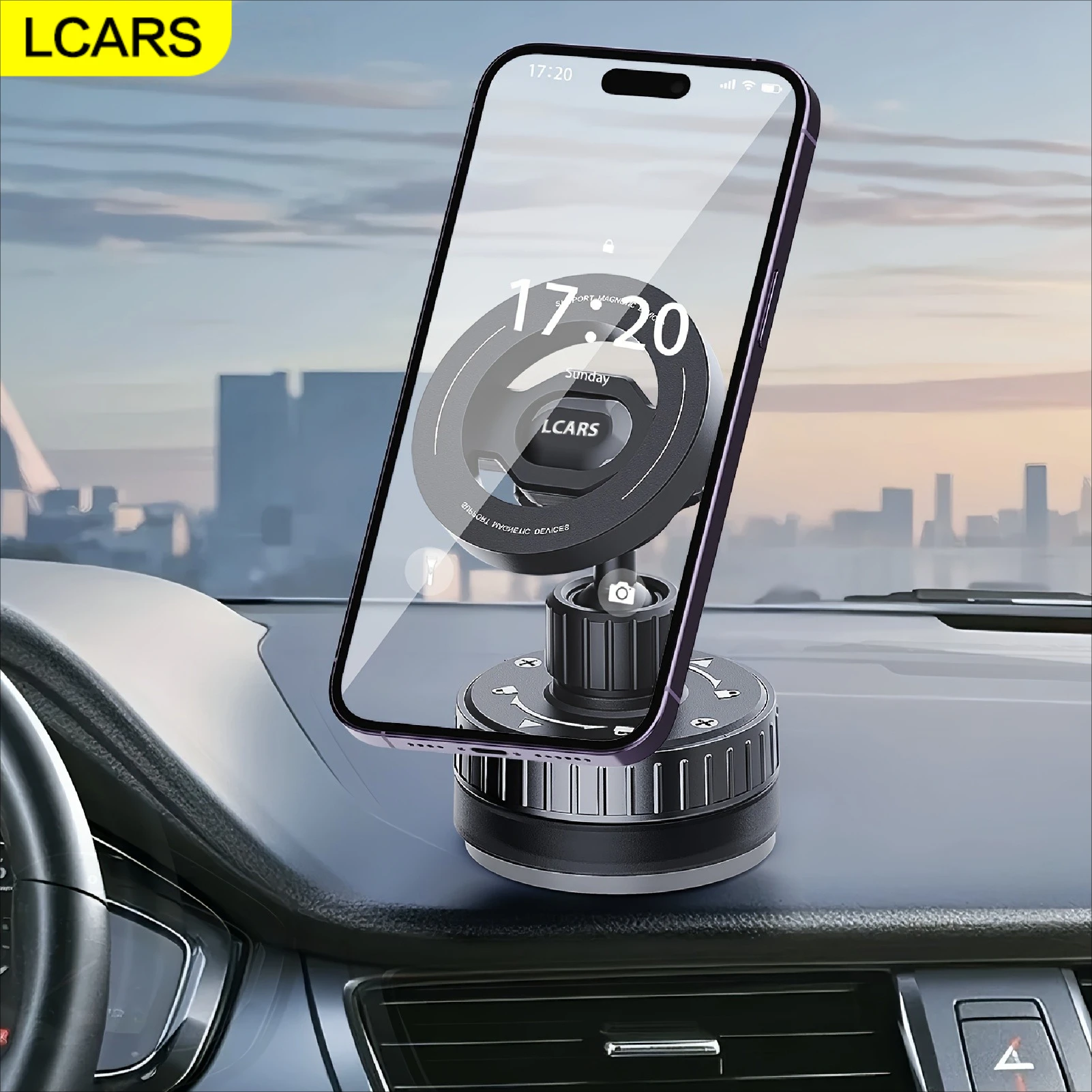 Lcars Car Dashboard Vacuum Suction Cup Phone Holder, Strong Magnetic Suction Mount, Suitable for Use in Cars, Indoors, and Other Settings, Phone Navigation Support Stand, Includes Iron Ring, Compatible with All Phones