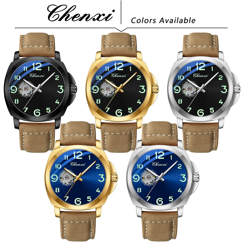 Fully Automatic Mechanical Men's Watch Round Dial Waterproof Luminous Men's Wristwatch Leather Band Man Watches CHENXI