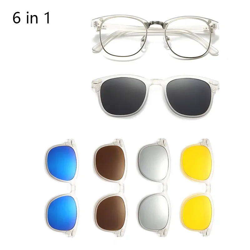 6 In 1 Can Custom Myopia Polarized Sunglasses Transparent Grey Frame Men Women Clip Magnet Glasses Custom Optical Eyewear