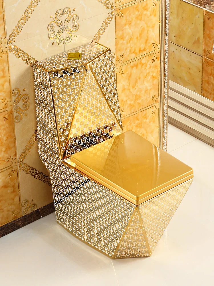 Gold toilet siphon water saving European toilet square diamond colored ceramic toilet