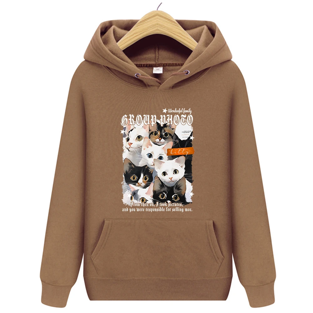 The One Pointing At The Black White Cat Printing Hoodies Man Fashion Hoodie Simple Casual Hoody Autumn Fleece Women'S Streetwear