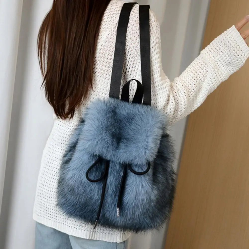 

Plush Backpack Women Furry Backpack Cute Fluffy Daypack Soft Girls Fuzzy Bag Street Travel Commuting School Bag with Drawstring