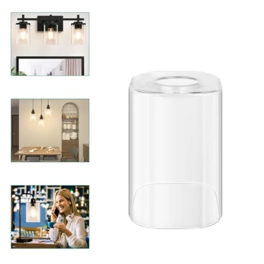 Clear Glass Lampshade Replacement, High Transmittance Square Glass Cover, 5.71in Height, 3.94in Diameter, 1.77in Fitter Lamp Sh