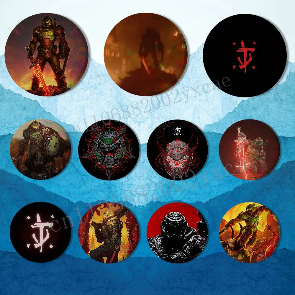 game Chain Spear Doom Guy Badge on Backpack Clothes decoration Tinplate Round Brooch Funny Custom Gifts for Friend